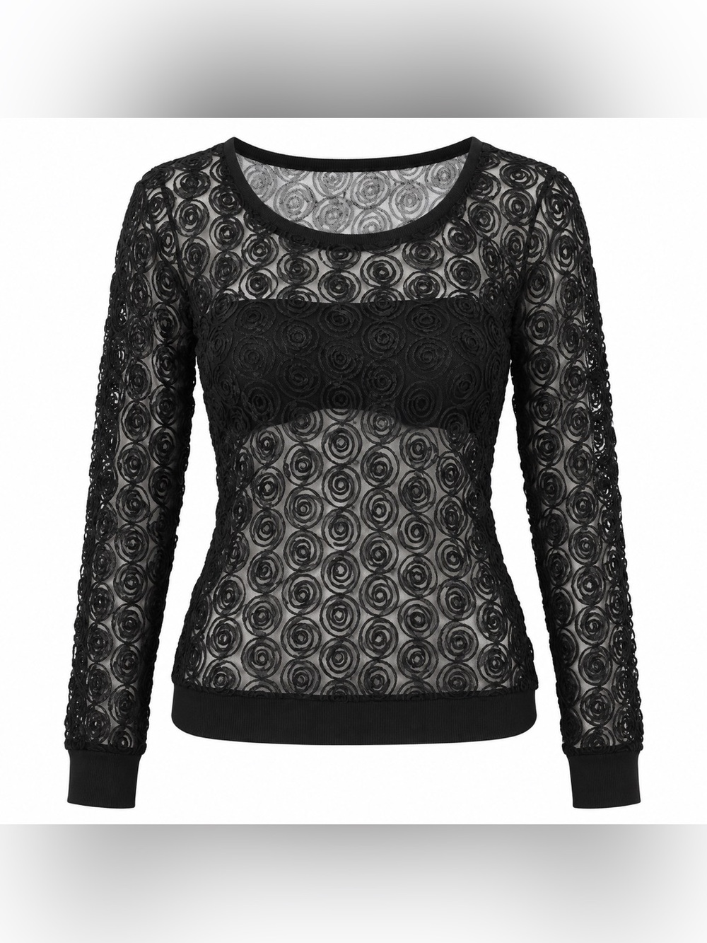 Vero Moda Black Sheer Mesh Lace Long Sleeve Top Y2K Women’s M